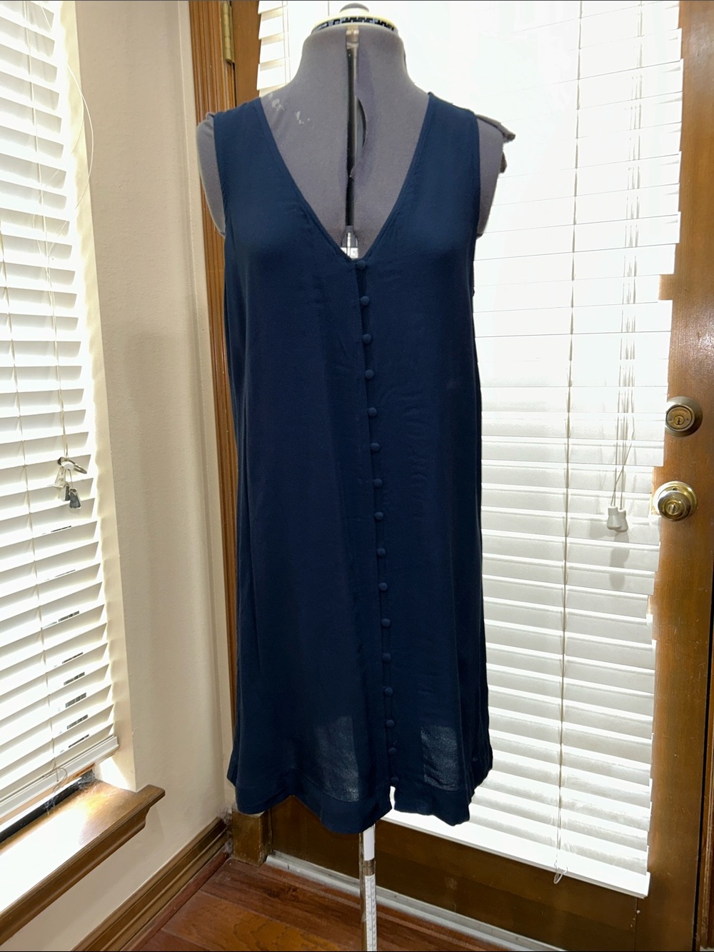 Madewell Navy Sleeveless Button-Front Shift Dress women’s Small 100% Viscose